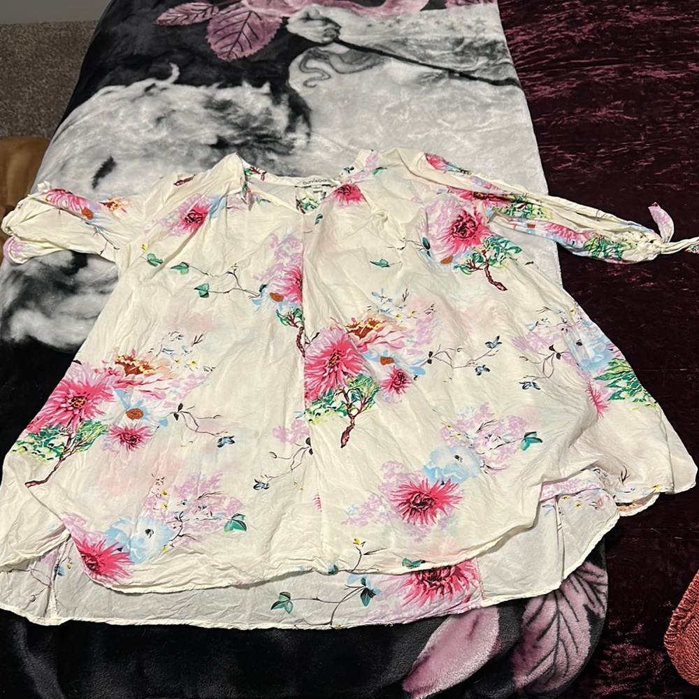 Floral Top with Pink and Blue Details
